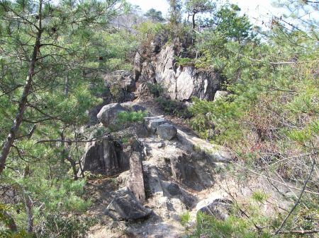 稜線は岩と松